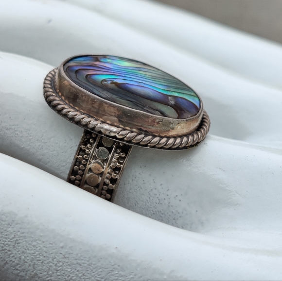 Antique sterling paua shell ring - Picture 3 of 6